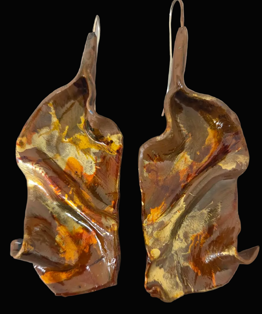 Hand Sculpted Autumn Color Alcohol Ink Pierced Earrings - Art to Wear
