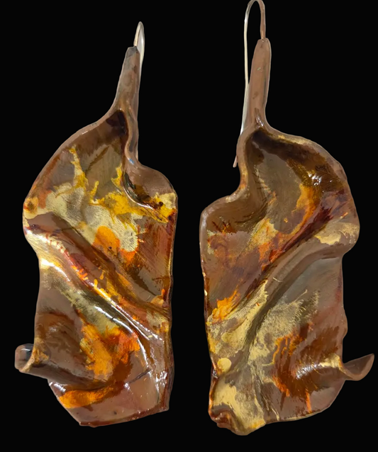 Hand Sculpted Autumn Color Alcohol Ink Pierced Earrings - Art to Wear