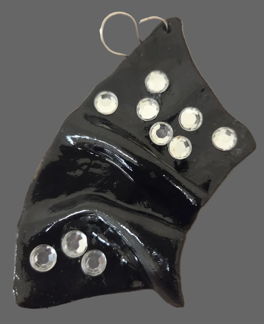 High Gloss Black & Crystal Sculpted Avant Garde Pierced Earrings