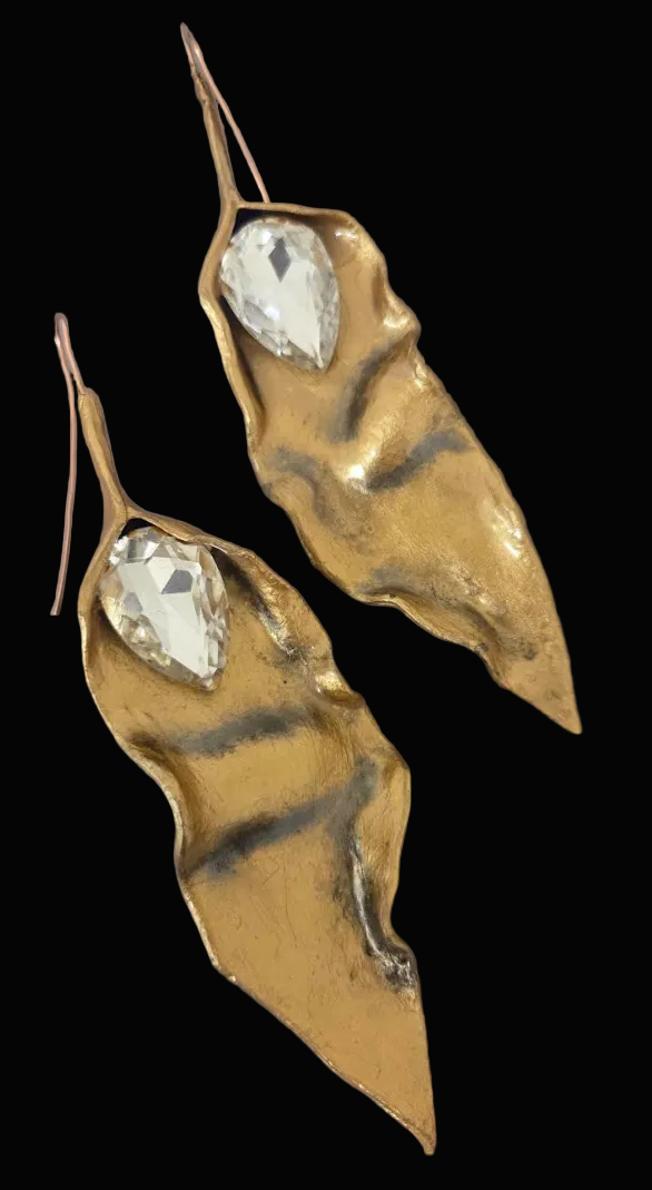 Sculpted Gold Metalic Abstract Leaf Shoulder Dusters - Haute Couture