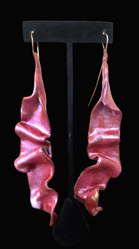 Hand Sculpted Pink Color Shift Abstract Shoulder Duster Earrings