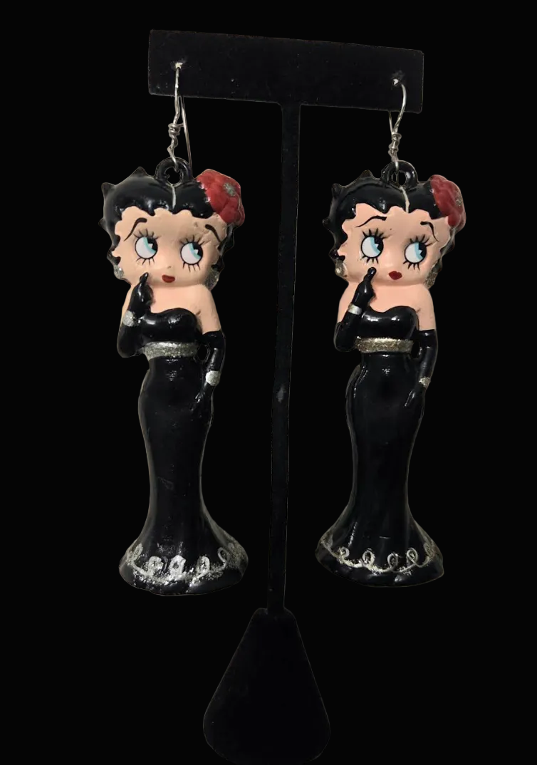 Vintage Betty Boop Black Evening Gown Statement Pierced Earrings