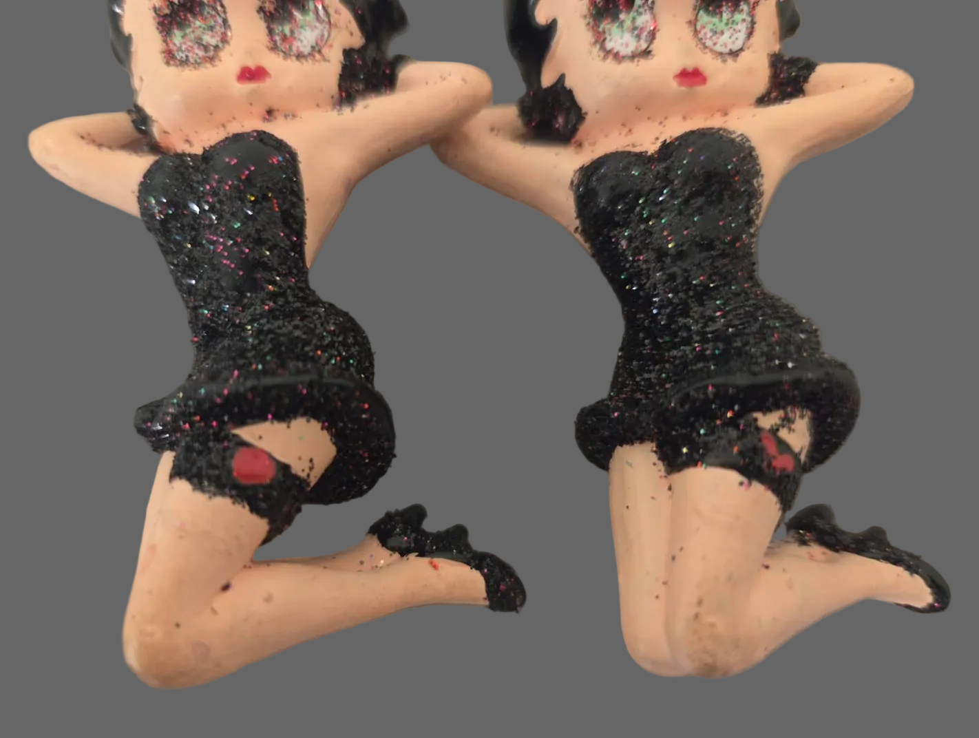 Seductive Vintage Betty Boop Black Glitter Dress Statement Earrings