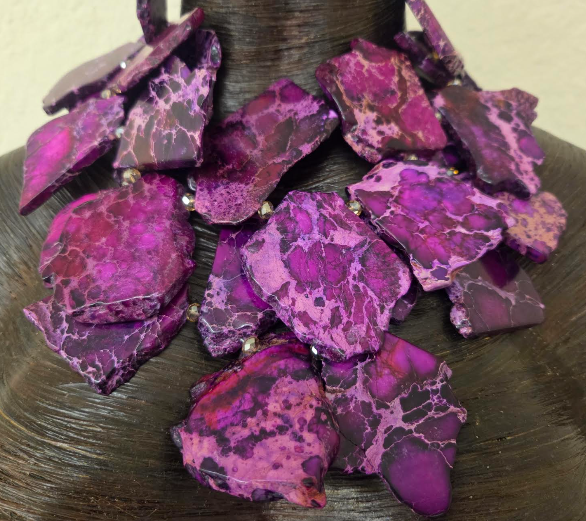 Variegated Purple Sea Sediment Resin Slab Statement Necklace - Bold