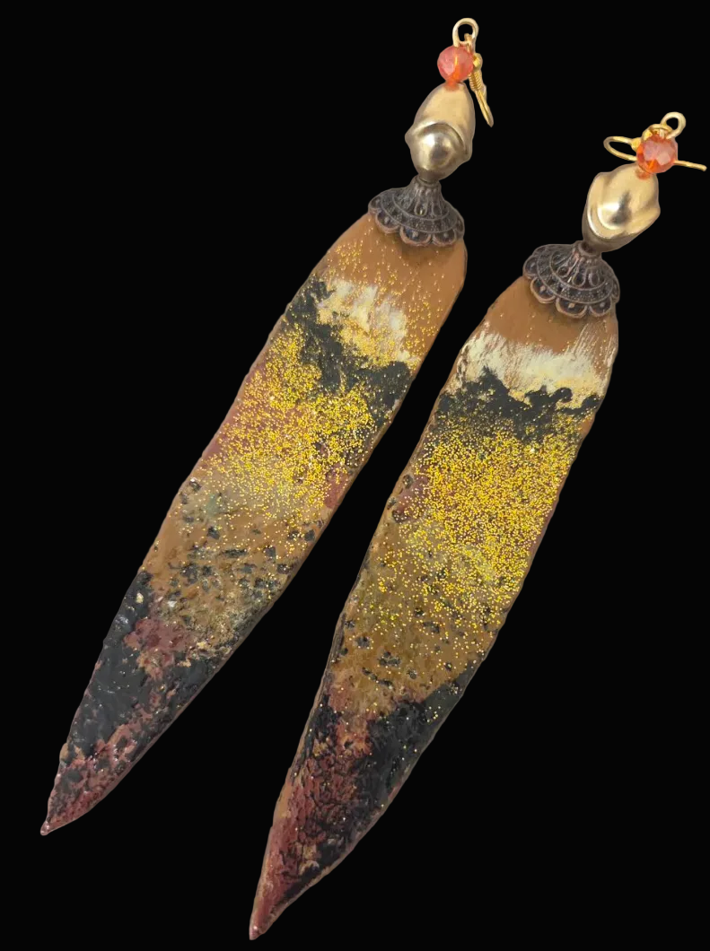 Earth Tone Ombre Shoulder Duster Pierced Earrings - OOAK Wearable Art