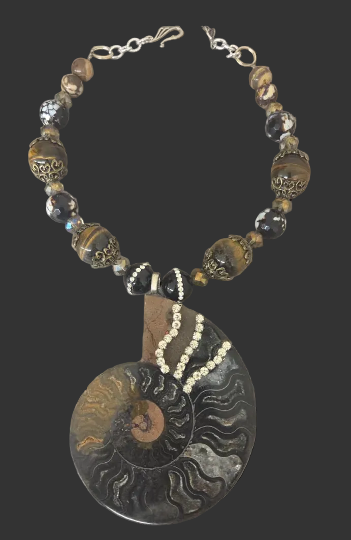Earthy Prehistoric Ammonite Fossil Statement Pendant - Unisex Style