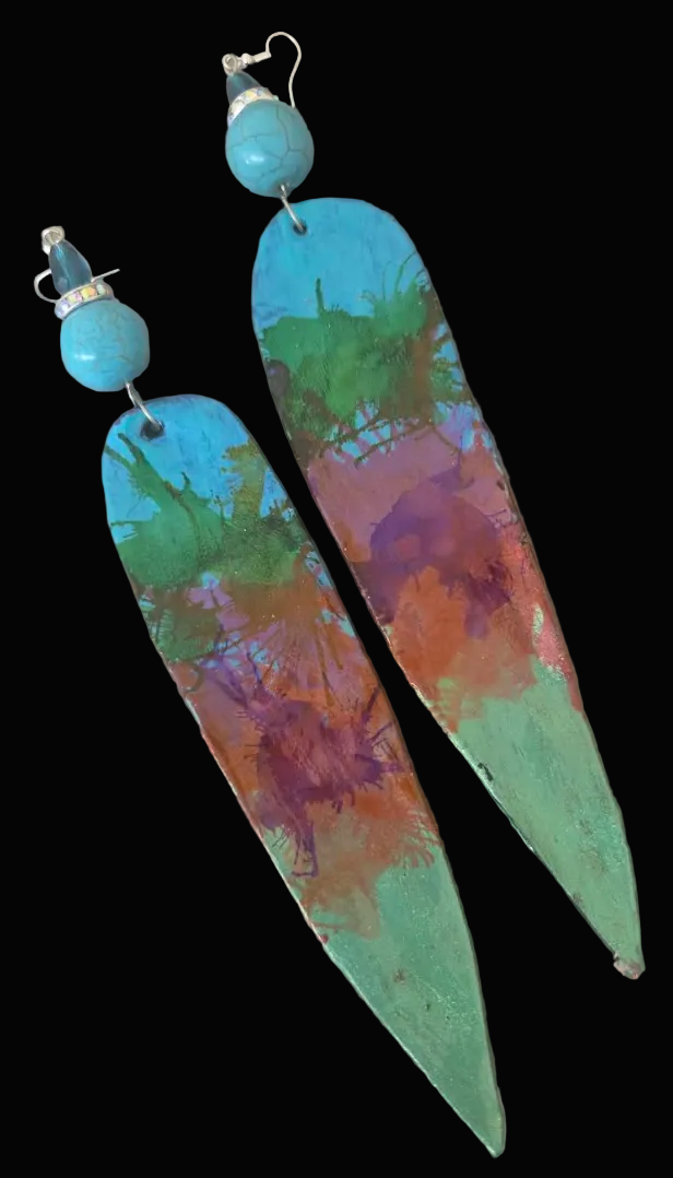 Water Color Like Shoulder Duster Pierced Earrings - OOAK Wearable Art