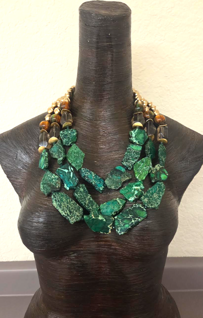 Green Sea Sediment Slab, Smoky Quartz & Brass Statement Chest Piece