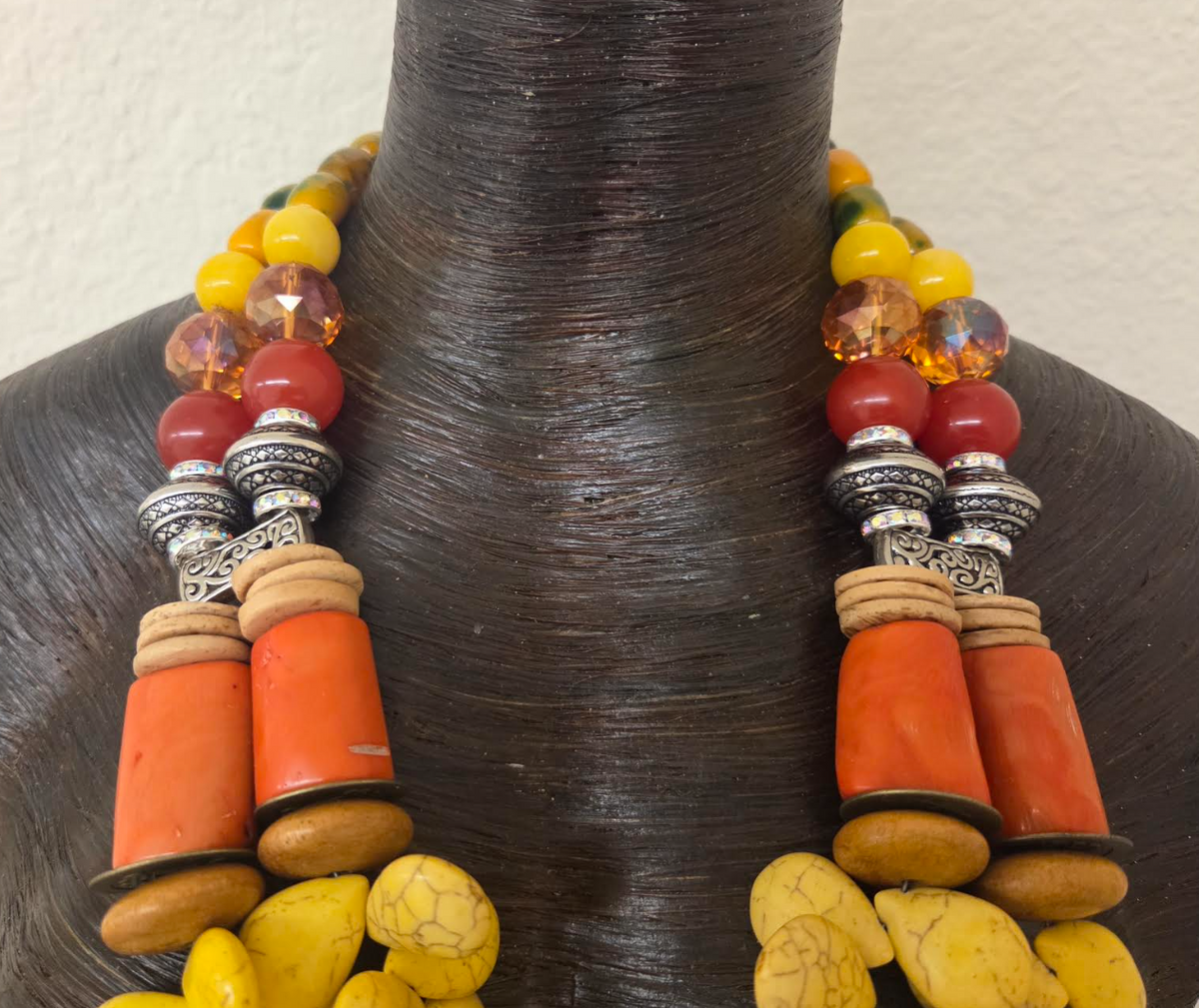 Bold & Chunky Yellow Gemstone and Oversized Peach Coral Chest Piece