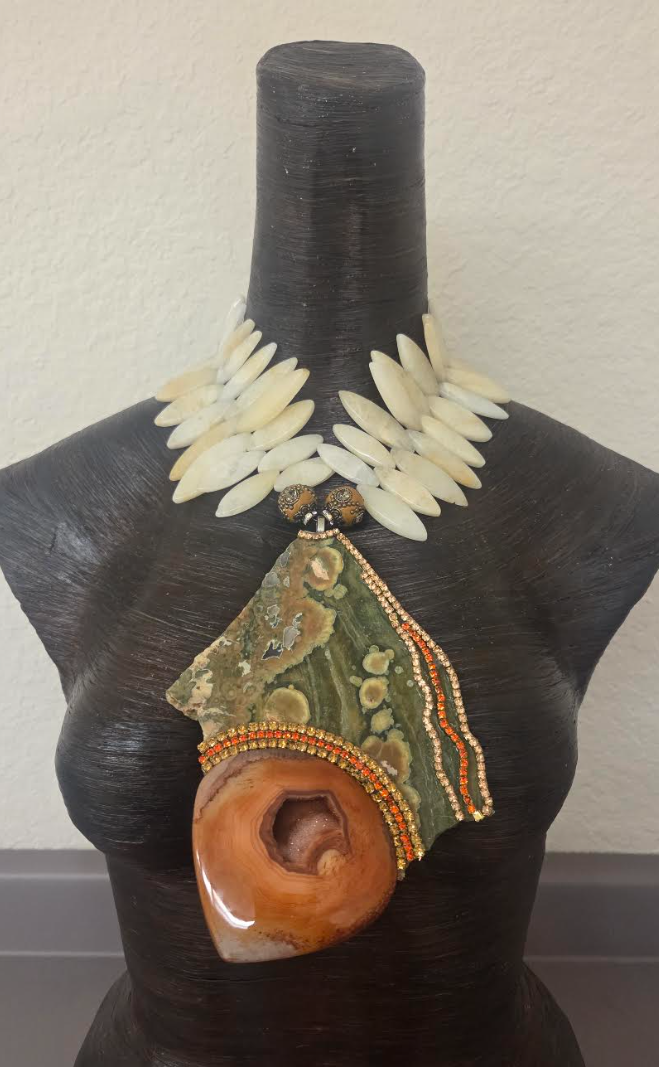Rainforest Jasper Slab with Orange Druzy Agate Pendant Chest Piece