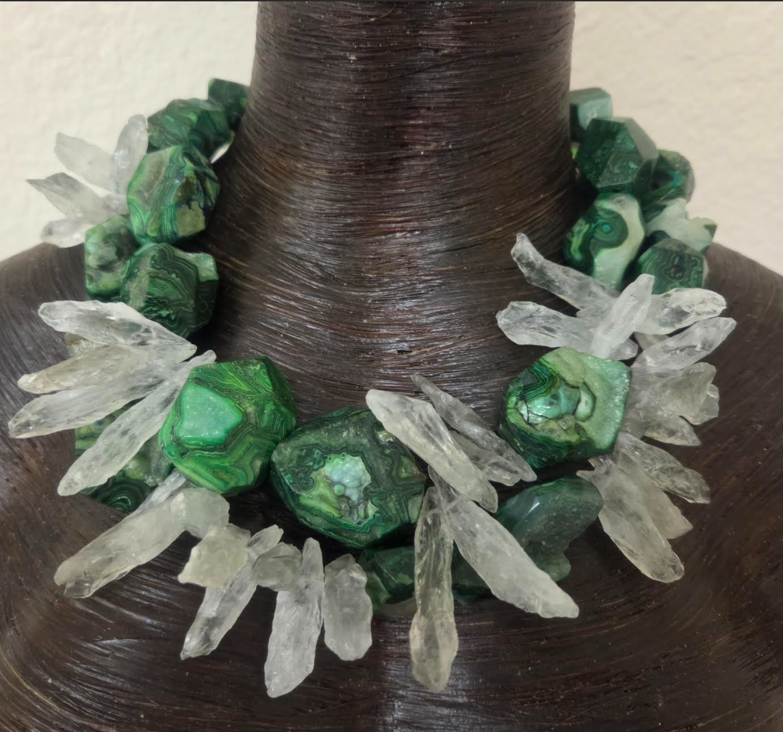 Green Crazy Lace Druzy Agate & Rough Quartz Shard Statement Necklace
