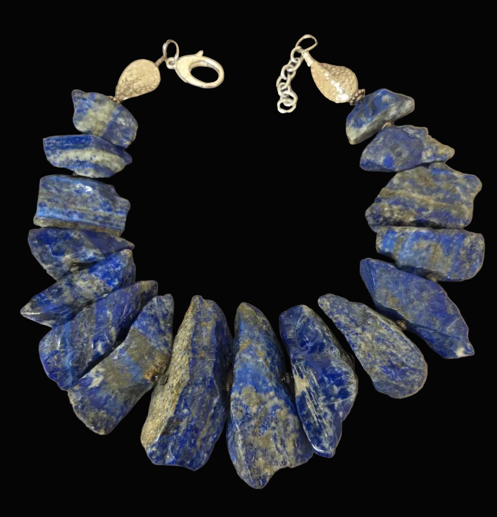 Freeform Irregular Lapis Lazuli Gemstone Statement Necklace - Bold OOAK