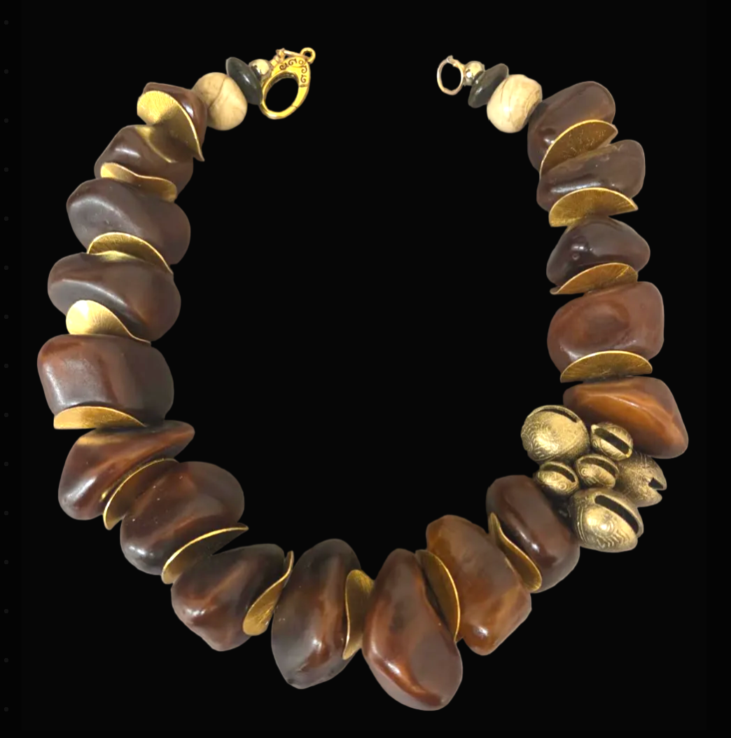 Old Berber Tribal Resin Organic Freeform Statement Necklace - Unisex