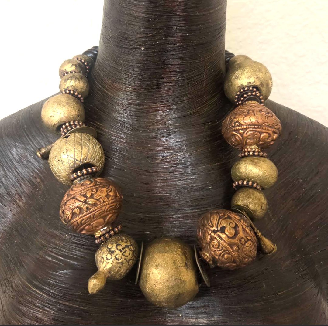 African Brass & Tibetan Copper Tribal Statement Necklace - Unisex