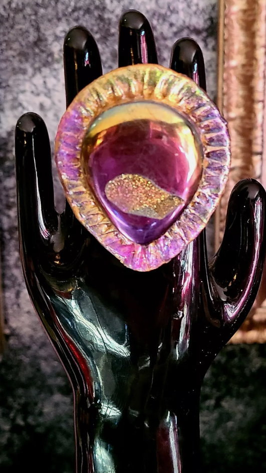 Oversized Titanium Druzy Teardrop Statement Ring - Flashy Purple Gemstone Adjustable Ring - OOAK Wearable Art Finger Candy