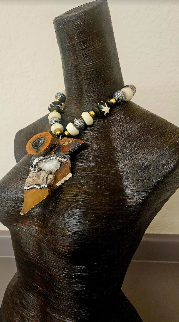 Jasper Quartz and Agate Avant Garde Gemstone Slab Pendant with Earth Tone Necklace - OOAK Wearable Art Autumn Neck Candy - Kat Kouture Jewelry