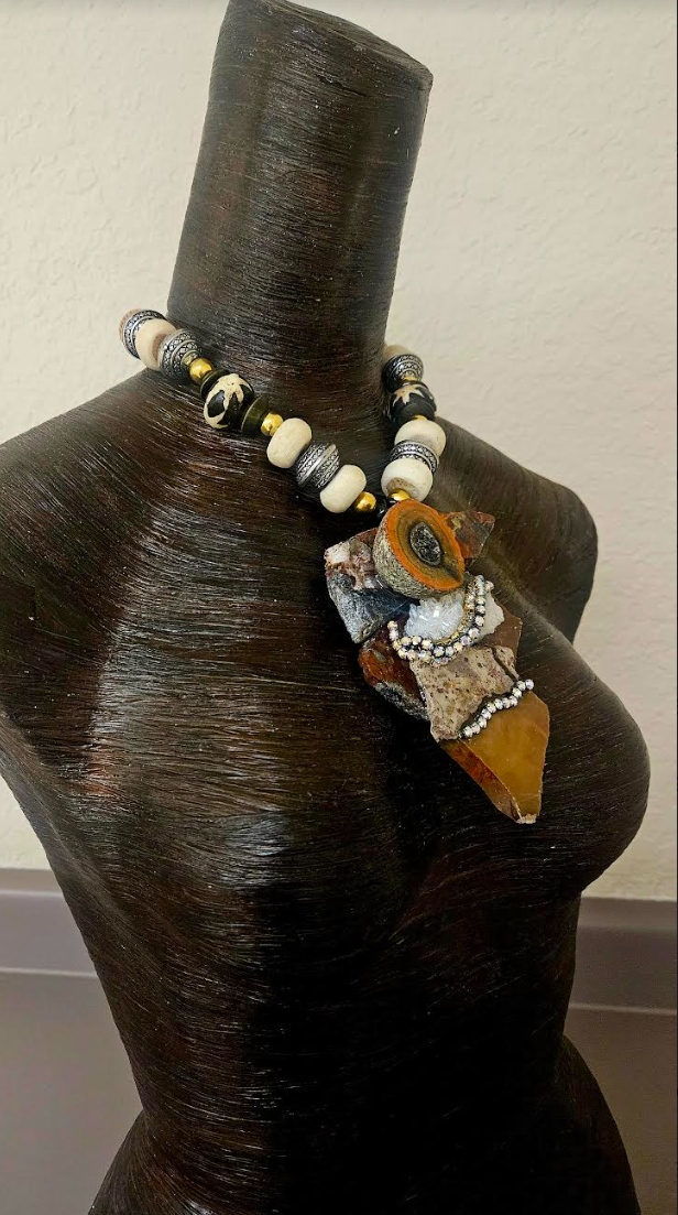 Jasper Quartz and Agate Avant Garde Gemstone Slab Pendant with Earth Tone Necklace - OOAK Wearable Art Autumn Neck Candy - Kat Kouture Jewelry