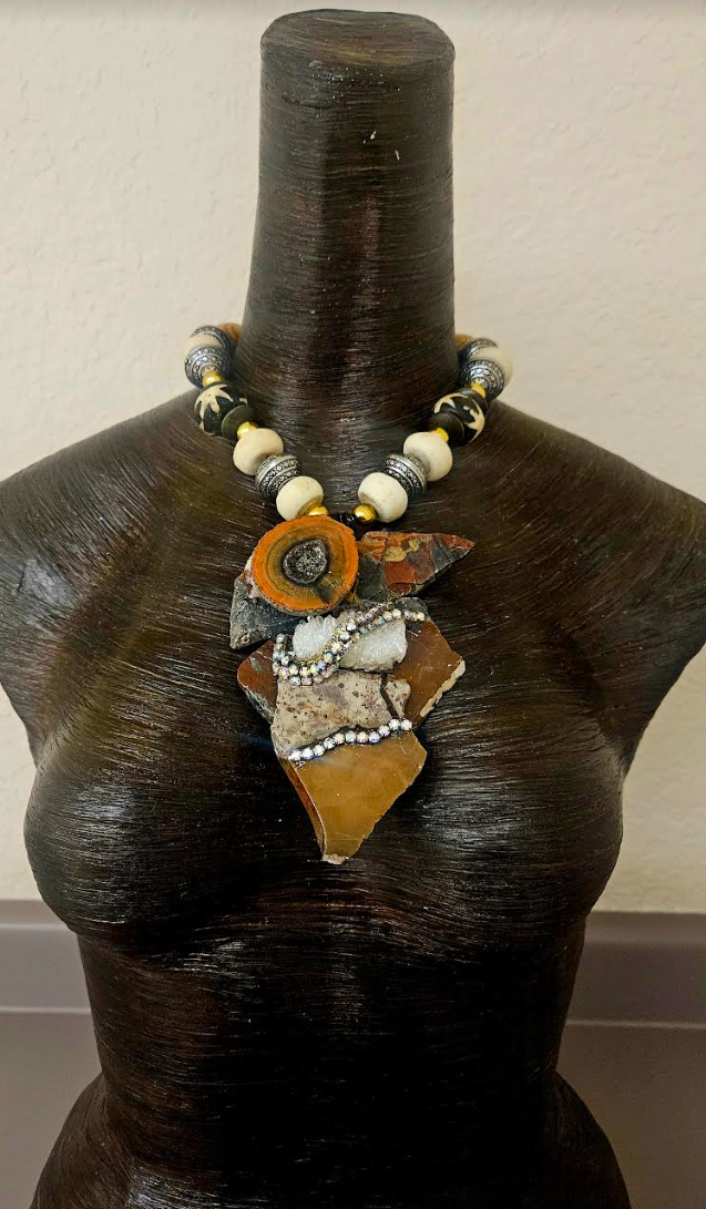 Jasper Quartz and Agate Avant Garde Gemstone Slab Pendant with Earth Tone Necklace - OOAK Wearable Art Autumn Neck Candy - Kat Kouture Jewelry