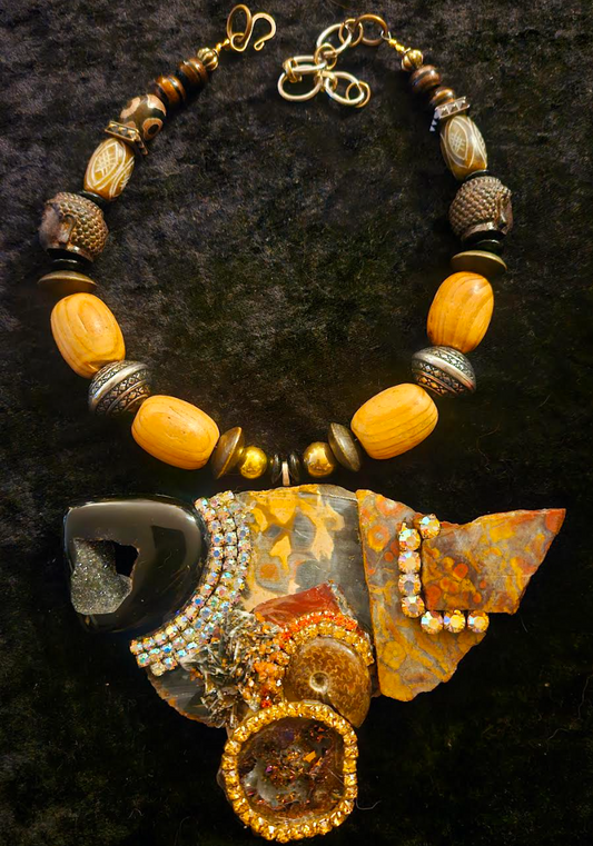 Mixed Earthy Gemstone Jasper Slab Pendant - Autumn Fashion