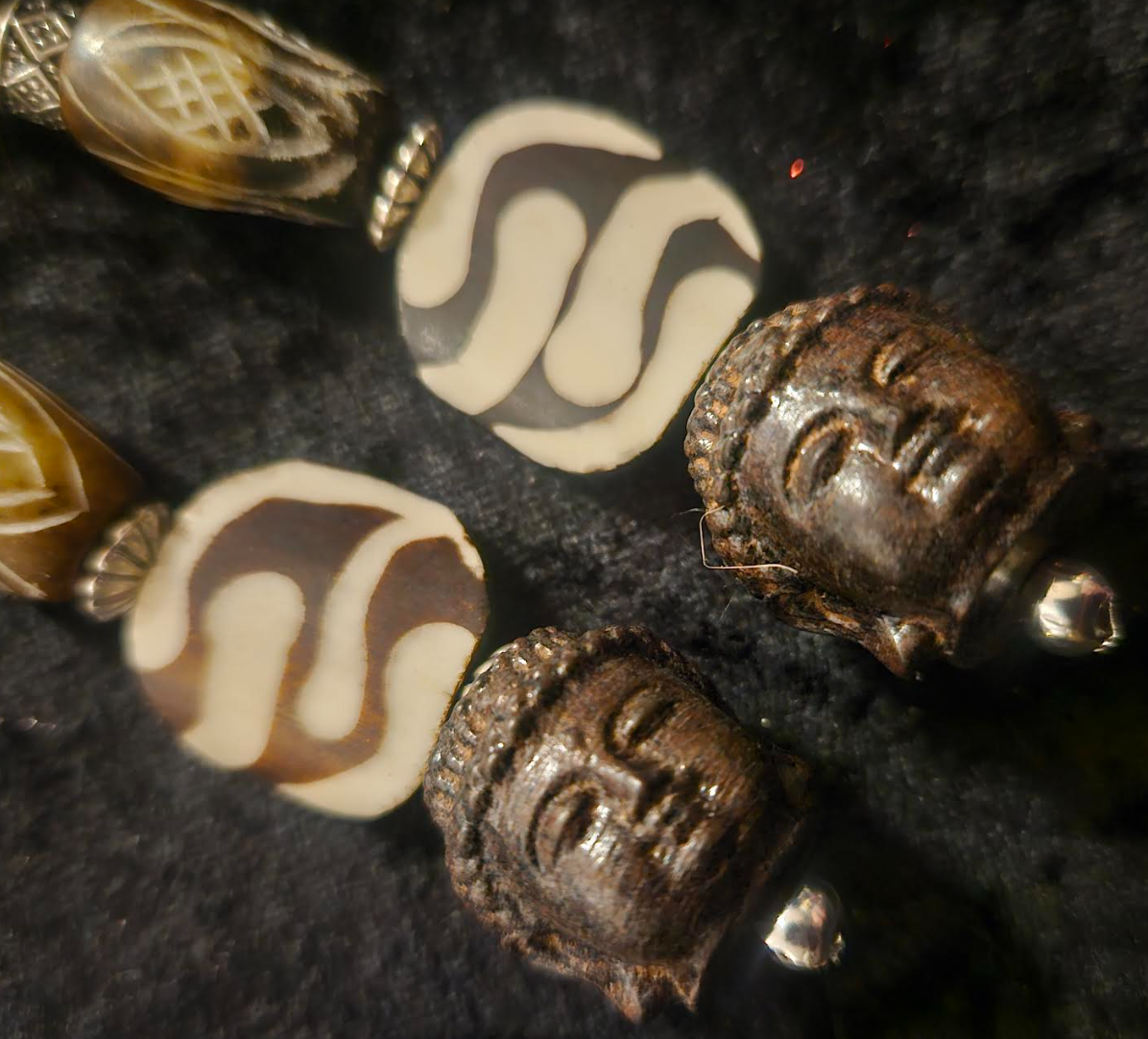 Brown and Cream Tribal Beaded Buddha Shoulder Dusters - African Tibetan Extra Long Dangle Ear Candy - Kat Kouture Jewelry