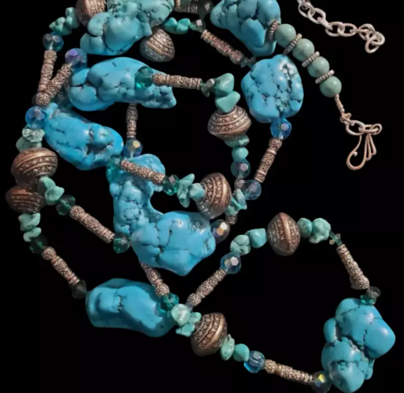 Blue Magnesite Nugget Western Style Rope Necklace - Faux Turquoise & Crystal 58" Gemstone Opera Length Necklace - Cowgirl Style Versatile Chest Piece - Kat Kouture Jewelry