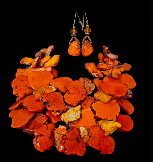 Orange Sea Sediment Slab Statement Necklace - Autumn Neck Candy for Women of Color - Kat Kouture Wearable Art Jewelry