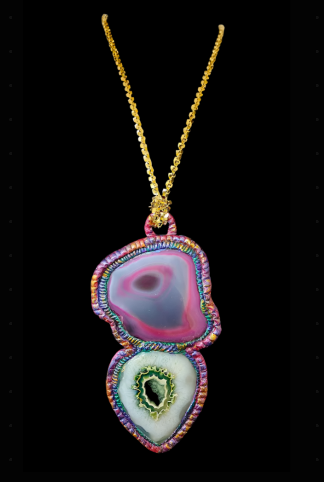 Luxury Agate Sculpted Statement Pendant - Fancy Gemstone Unisex Talisman - Wearable Art from Kat Kouture