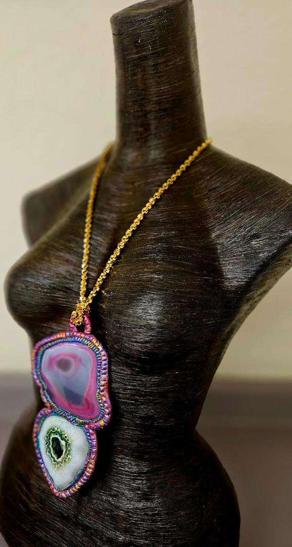 Luxury Agate Sculpted Statement Pendant - Fancy Gemstone Unisex Talisman - Wearable Art from Kat Kouture