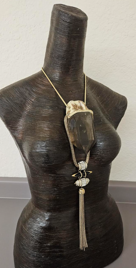 Earthy Lemurian Smoky Quartz Art Deco Revival Pendant - Sculpted Brown Gemstone Egyptian Revival Chest Piece - Wearable Art from Kat Kouture