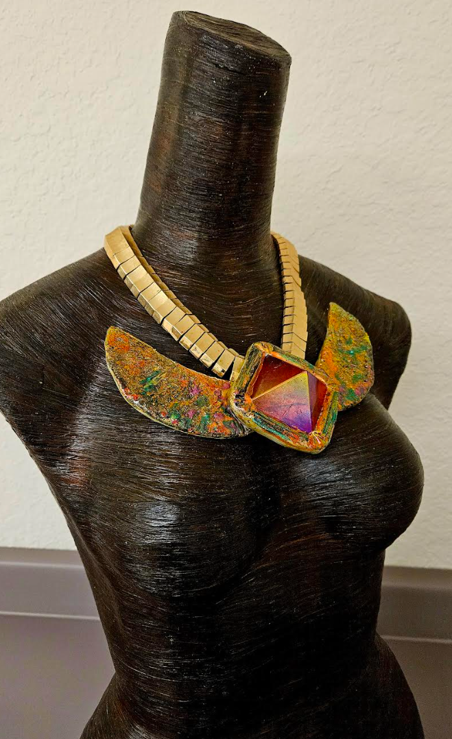 Egyptian Revival Red Aura Quartz Pyramid Cleopatra Statement Necklace - Phoenix Rising Gemstone Power Pendant - OOAK Wearable Art from Kat Kouture