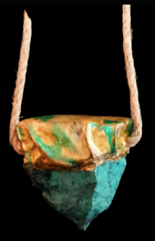 Sculpted Chrysocolla Rough Amulet With Jute Rope - Urban Hipster