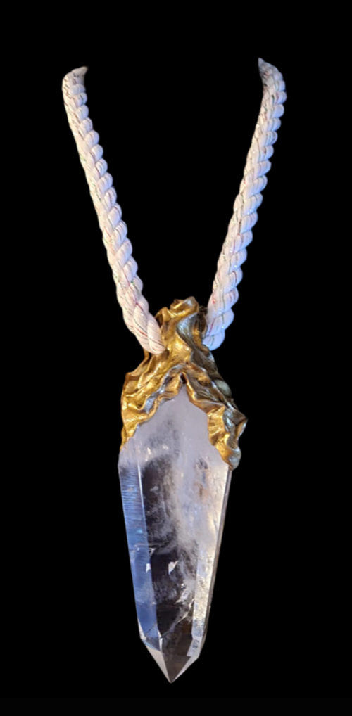 Faceted Luxury Quartz Sculpted Gemstone Pendant & Cotten Rope - Posh