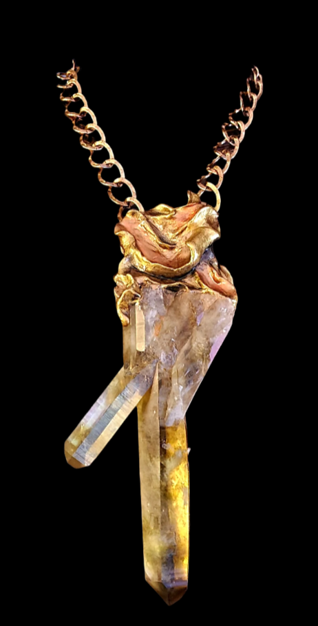 Luxury Smoky Quartz Sculpted Gemstone Pendant - High End Dramatic