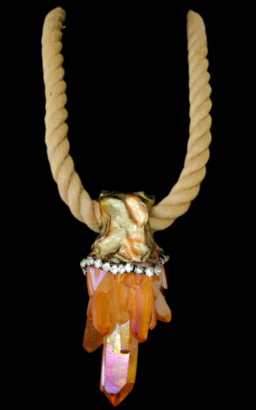 Orange Aura Quartz Sculpted Talisman & Hemp Rope - Gypsy Soul Jewelry