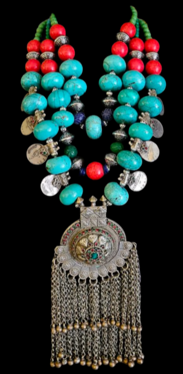 Magnesite Beaded Tribal Chest Piece With A Vintage Waziri Pendant