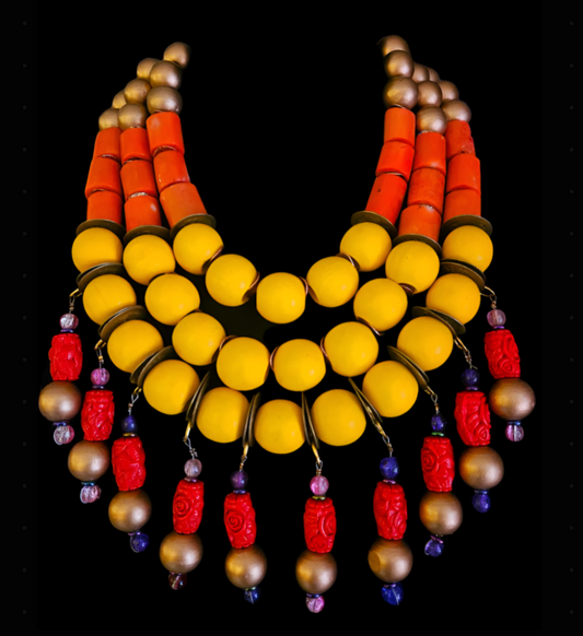 Yellow Orange & Red Beaded Chest Piece - Designs for Affluent Buyers