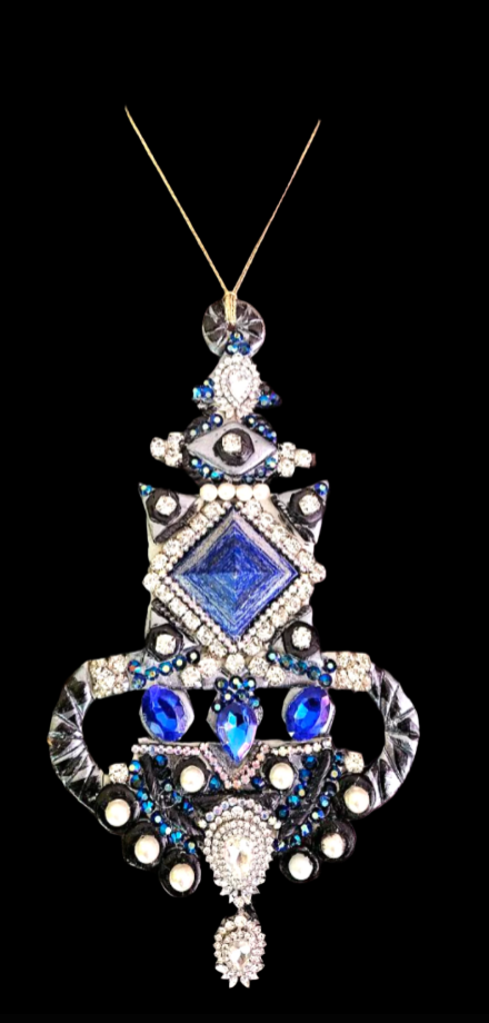Lapis Lazuli Pyramid Jeweled Art Deco Sculpted Chest Piece - OOAK Candy