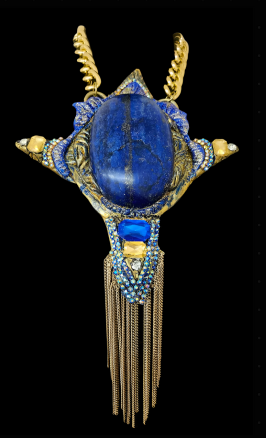 Sculpted Lapis Lazuli Statement Gemstone Pendant - Sexy Egypt Goddess