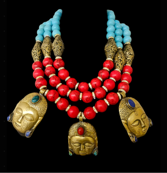 Tibetan Buddha Beaded Chest Piece - Artistic Jewelry for Art Galleries