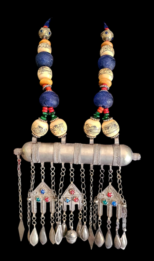 Turkmen Unisex Tribal Chest Piece & Cylinder Amulet - Erotic Scrimshaw