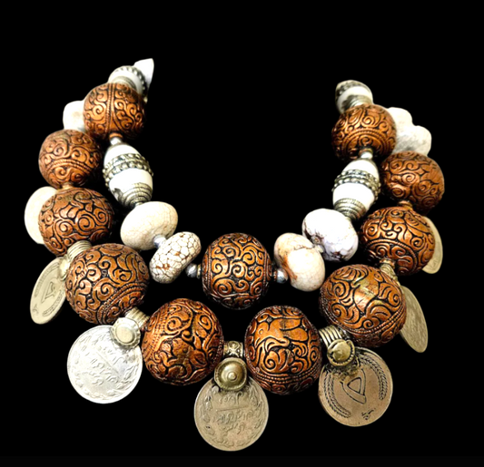 Copper Beaded Tribal Luxury Statement Necklace & Kuchi Coins