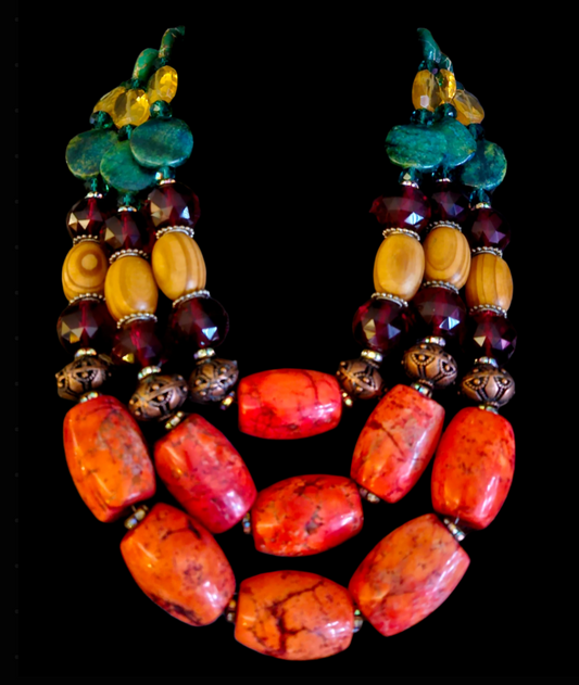 Exotic & Colorful Mixed Beaded Tropical Statement Luxury Necklace   Bo