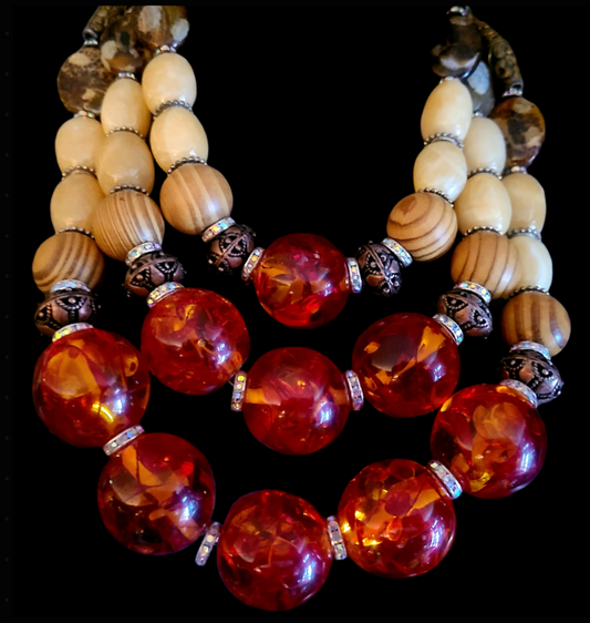 Oversized Tibetan Resin Beaded Statement Luxury Necklace for Autumn, H