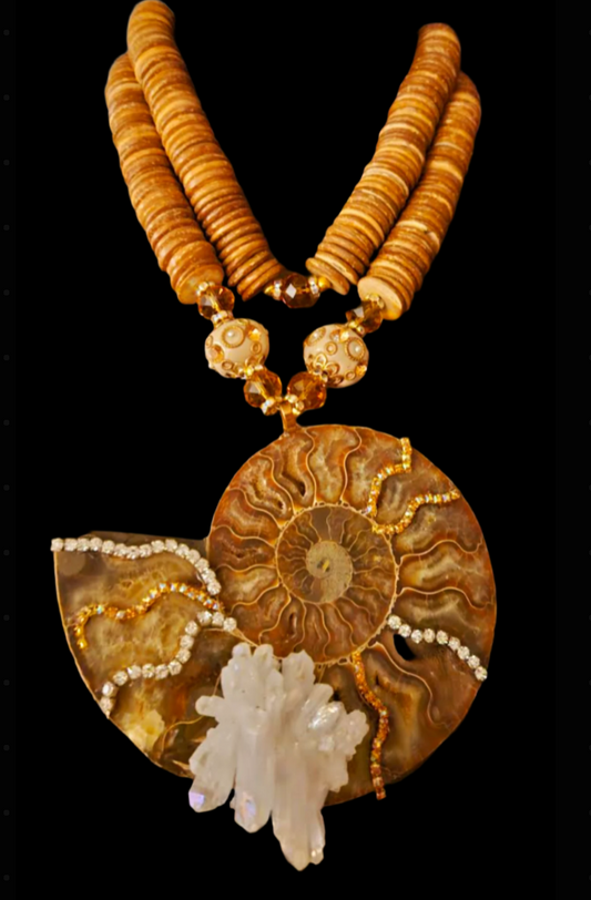 Ammonite & Quartz Crystal Pendant Necklace – Earth Energy Design