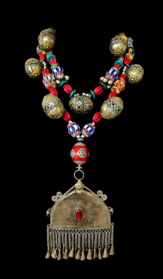 Exotic Tribal Chevon and African Beaded Tribal Luxury Necklace