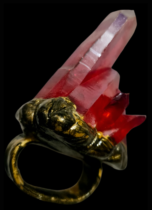 Ruby Red Rough Quartz Sculpted Statement Ring - Crystal Knuckles