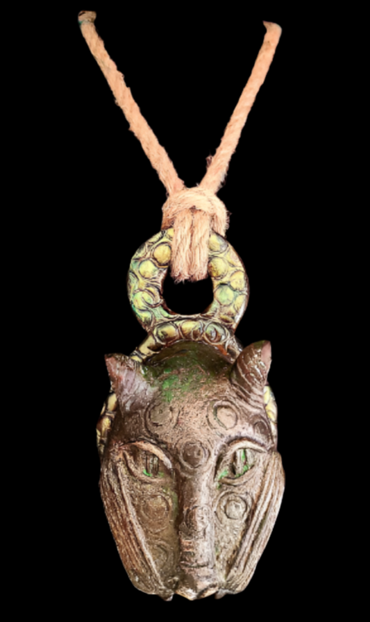 Gemstone Pendant Tribal African Bronze Benin Lost Wax Jaguar Talisman
