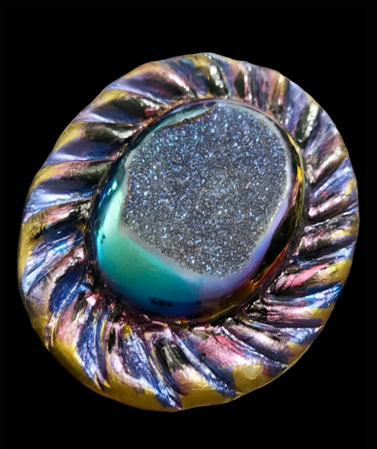 Titanium Rainbow Druzy Sculpted Oversized Hand Ring - Size 9