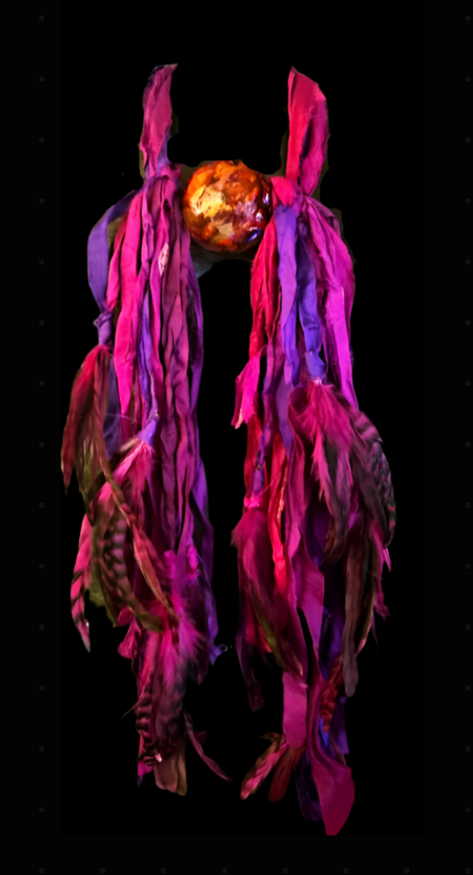 Fuchsia & Purple Sari Silk Ribbon & Feather Chest Piece - Casual Attire