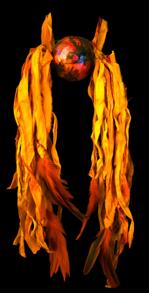 Ombre Orange Sari Silk Feather & Alcohol Ink Chest Piece - Boho Spirit